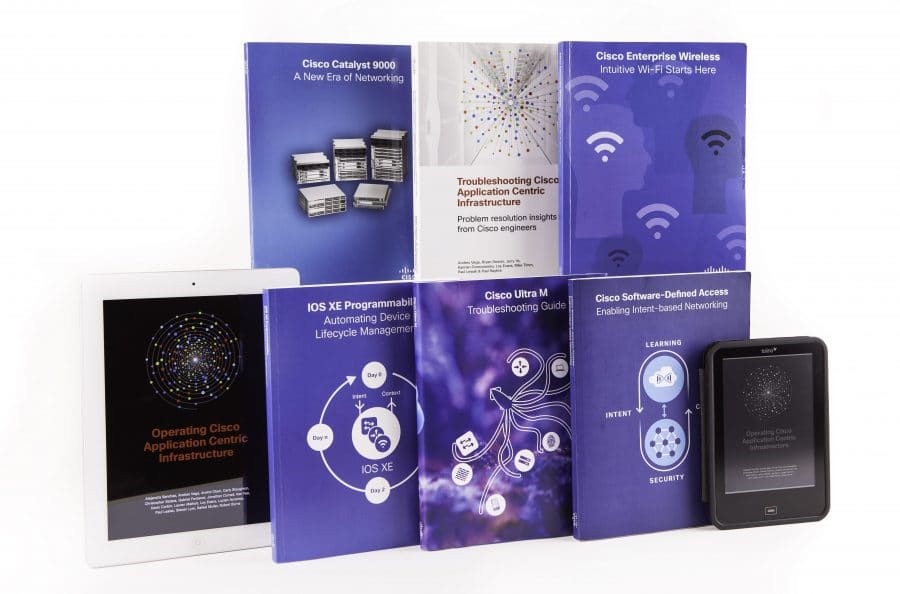 A selection of Cisco books written and produced in Book Sprints