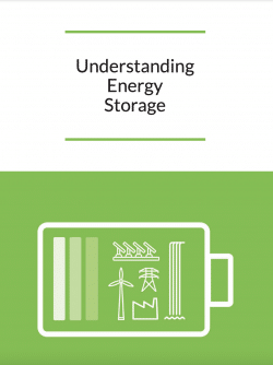 A book cover with the title Understanding Energy Storage with a green background and a big battery