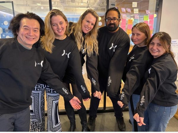 Co-authors Ian Fong, Scarlett Sieber, Tina Loncaric, Dhanum Nursigadoo, Kinga Swiderska, and Virginia Pereira Alvarez flaunting their Money 20/20 author sweater.